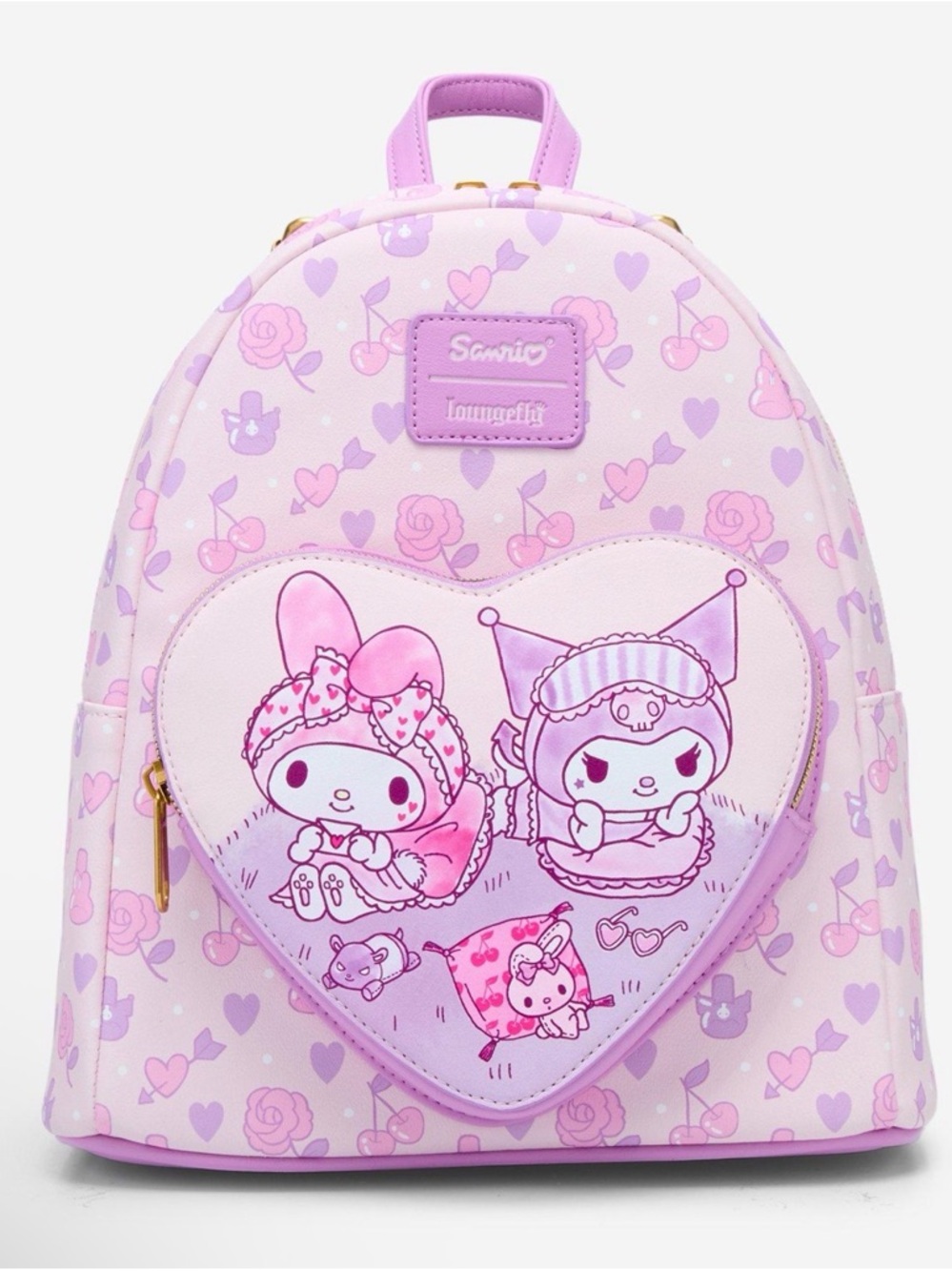 New Loungefly My Melody & Kuromi Sleepover Heart Mini Backpack